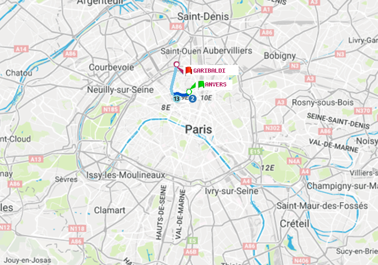 plan itinéraire ratp de Anvers à Garibaldi