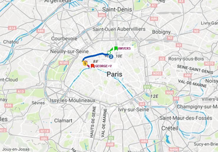 plan itinéraire ratp de Anvers à George V