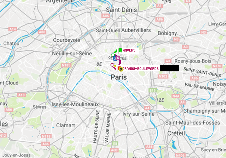 plan itinéraire ratp de Anvers à Grands Boulevards