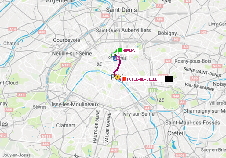 plan itinéraire ratp de Anvers à Hôtel de Ville
