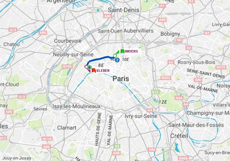 plan itinéraire ratp de Anvers à Kléber