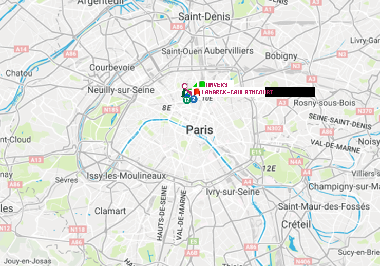 plan itinéraire ratp de Anvers à Lamarck-Caulaincourt