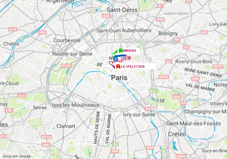 plan itinéraire ratp de Anvers à Le Peletier