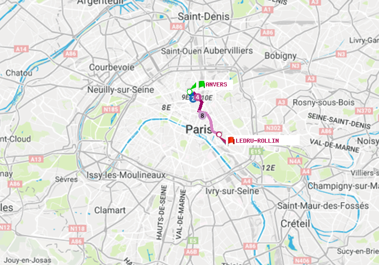 plan itinéraire ratp de Anvers à Ledru-Rollin
