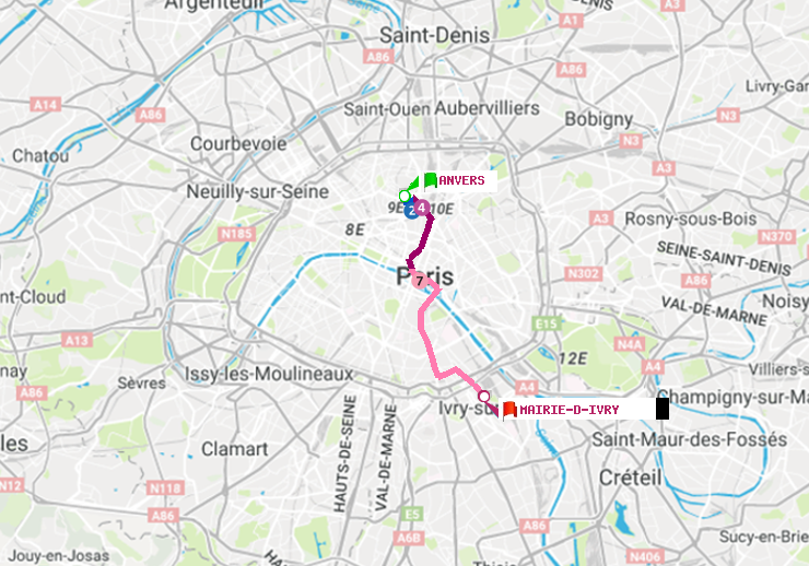 plan itinéraire ratp de Anvers à Mairie d