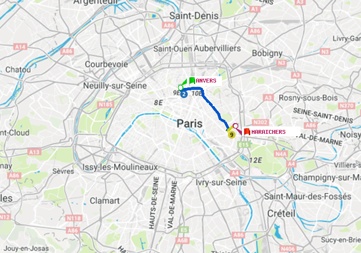 plan itinéraire ratp de Anvers à Maraichers