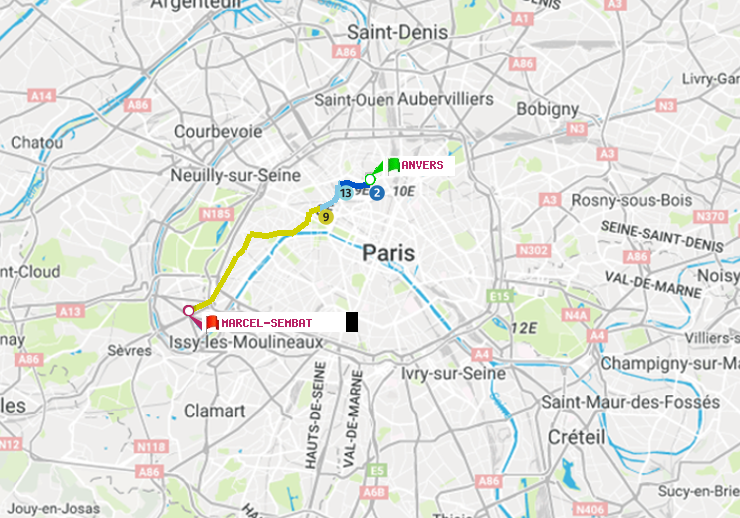 plan itinéraire ratp de Anvers à Marcel Sembat