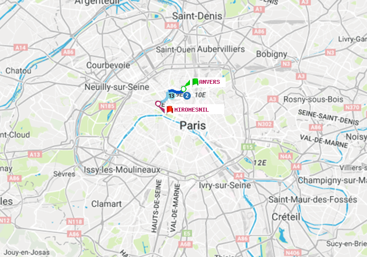 plan itinéraire ratp de Anvers à Miromesnil