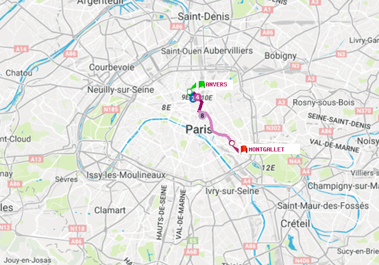 plan itinéraire ratp de Anvers à Montgallet