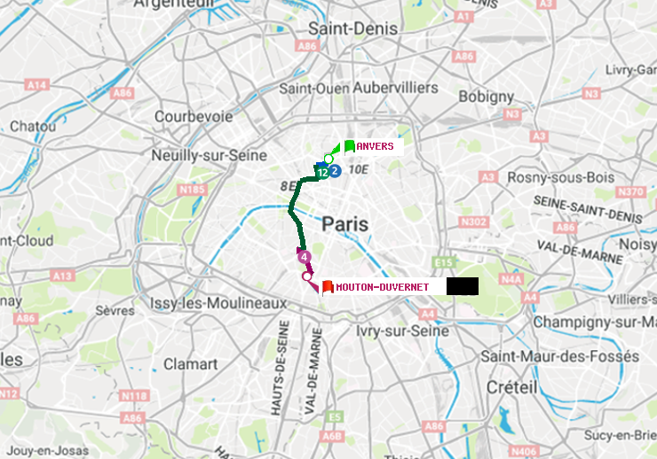 plan itinéraire ratp de Anvers à Mouton-Duvernet