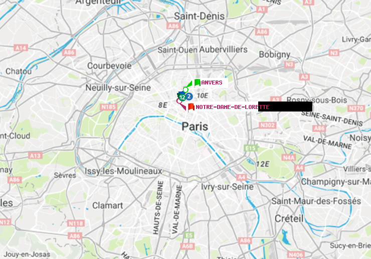plan itinéraire ratp de Anvers à Notre-Dame de Lorette