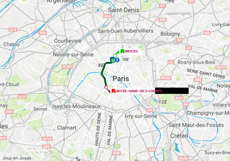 plan itinéraire ratp de Anvers à Notre-Dame des Champs