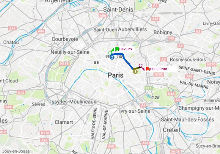 plan itinéraire ratp de Anvers à Pelleport
