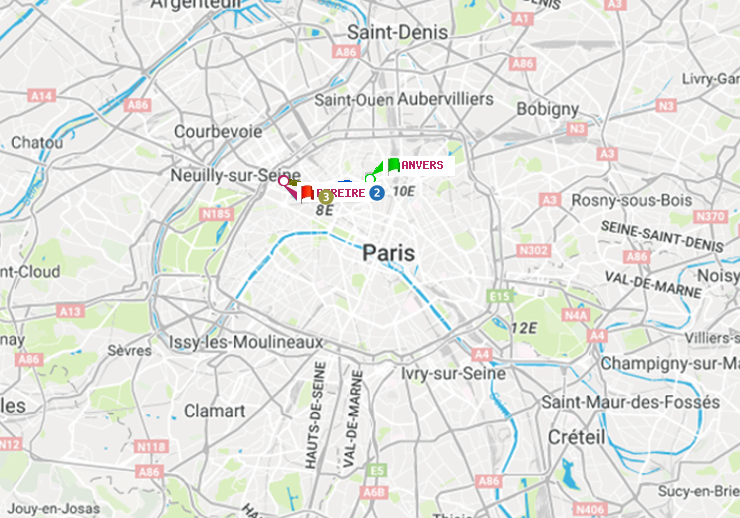 plan itinéraire ratp de Anvers à Péreire