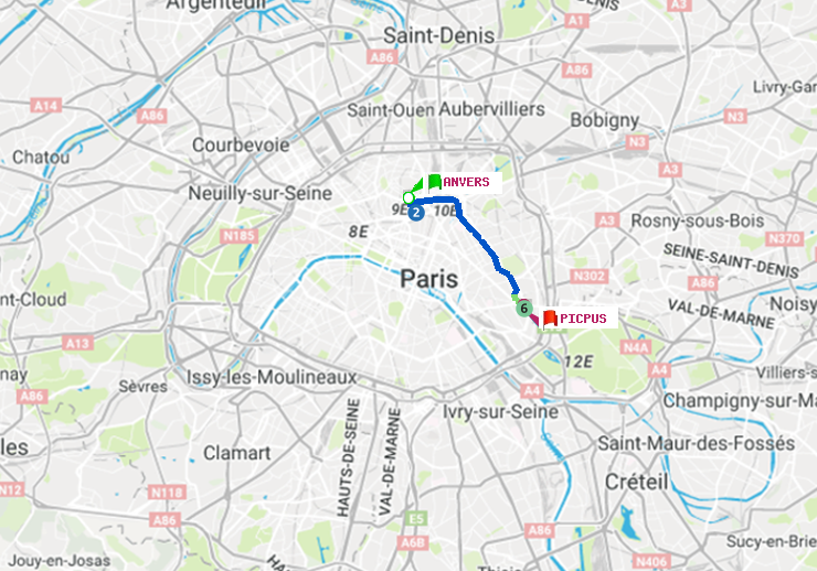 plan itinéraire ratp de Anvers à Picpus