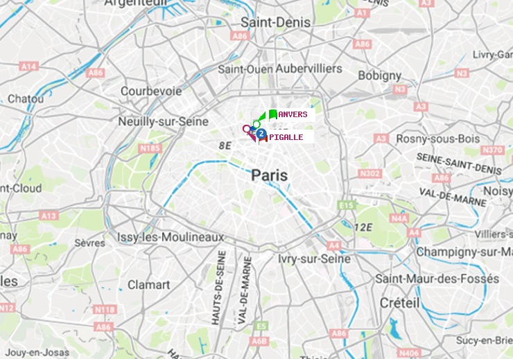 plan itinéraire ratp de Anvers à Pigalle