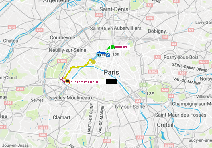 plan itinéraire ratp de Anvers à Porte d