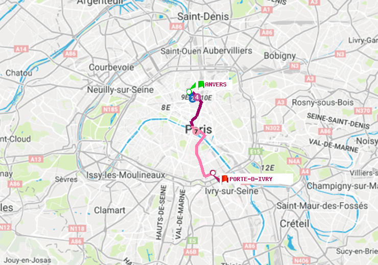 plan itinéraire ratp de Anvers à Porte d