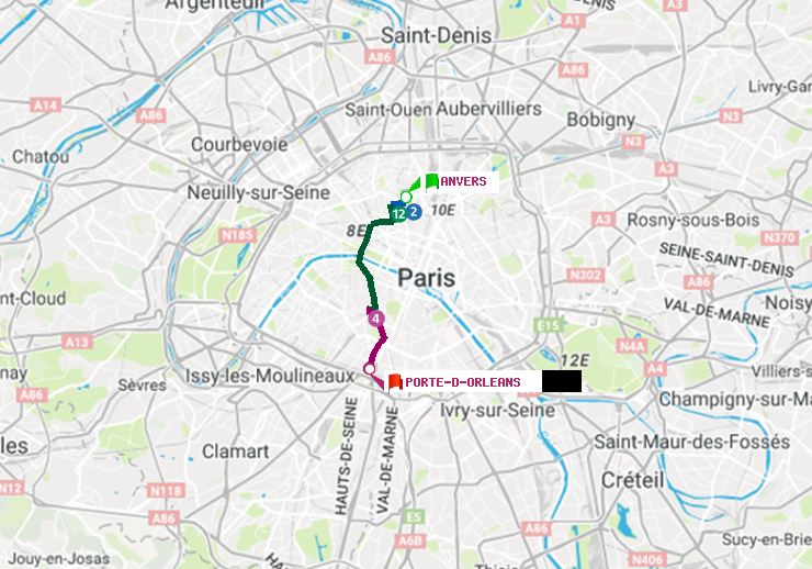 plan itinéraire ratp de Anvers à Porte d