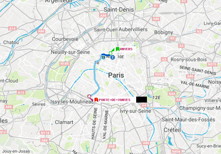plan itinéraire ratp de Anvers à Porte de Vanves