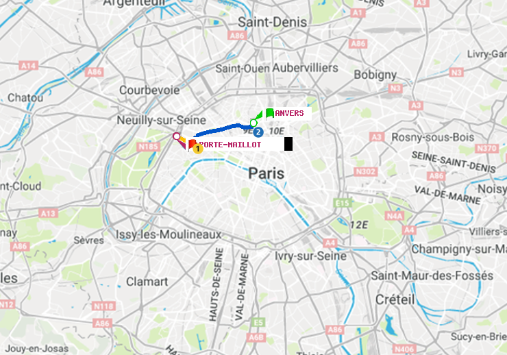 plan itinéraire ratp de Anvers à Porte Maillot