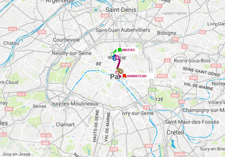 plan itinéraire ratp de Anvers à Rambuteau