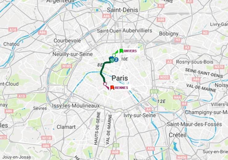 plan itinéraire ratp de Anvers à Rennes