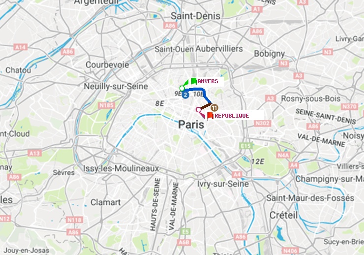 plan itinéraire ratp de Anvers à République