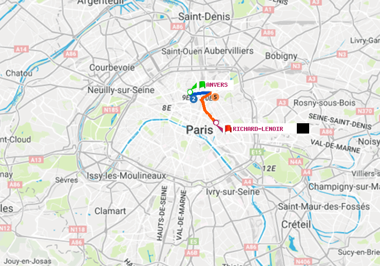 plan itinéraire ratp de Anvers à Richard-Lenoir