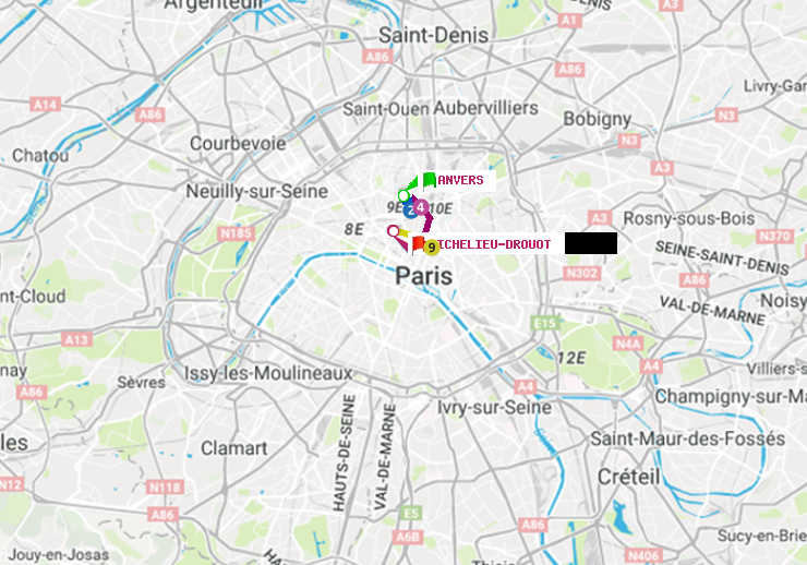 plan itinéraire ratp de Anvers à Richelieu-Drouot