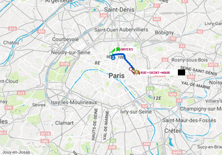 plan itinéraire ratp de Anvers à Rue Saint-Maur