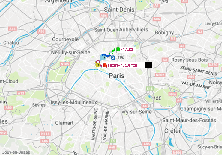 plan itinéraire ratp de Anvers à Saint-Augustin