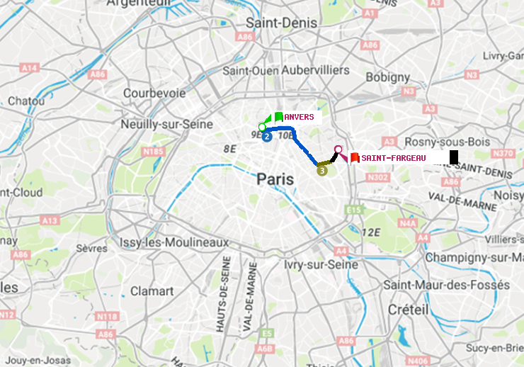 plan itinéraire ratp de Anvers à Saint-Fargeau