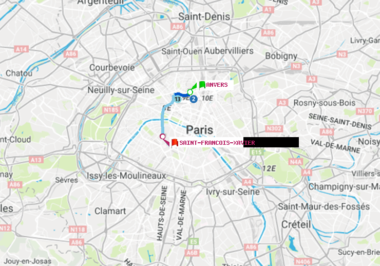 plan itinéraire ratp de Anvers à Saint-Francois-Xavier