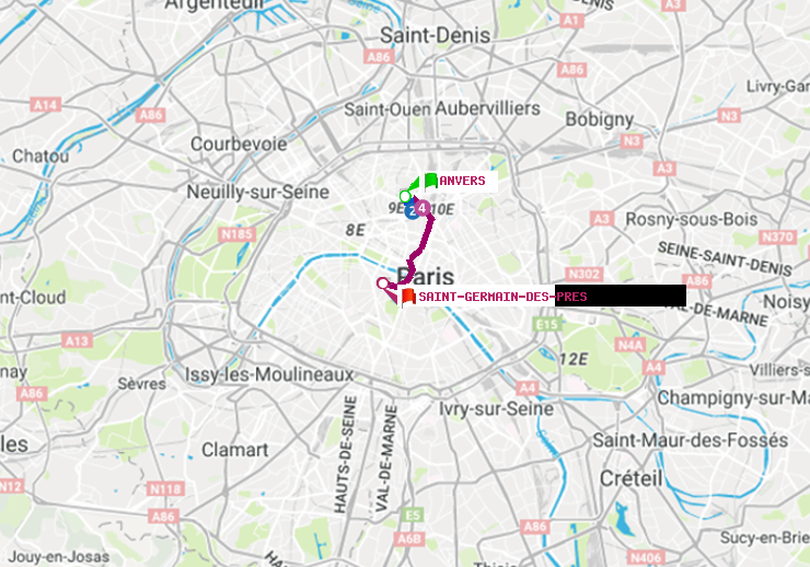 plan itinéraire ratp de Anvers à Saint-Germain des Prés