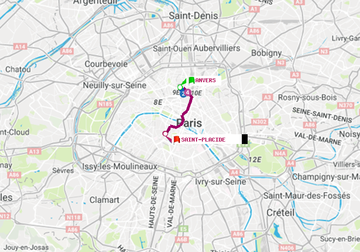 plan itinéraire ratp de Anvers à Saint-Placide
