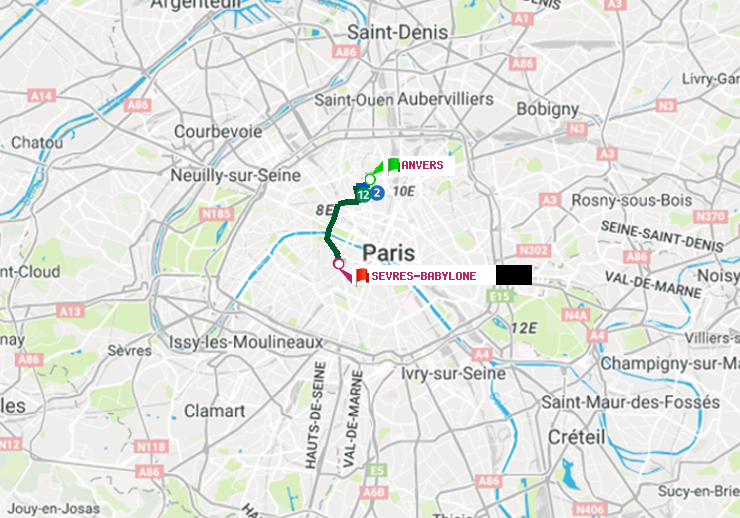plan itinéraire ratp de Anvers à Sèvres-Babylone