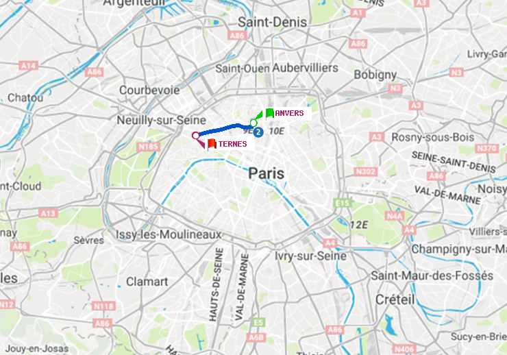 plan itinéraire ratp de Anvers à Ternes