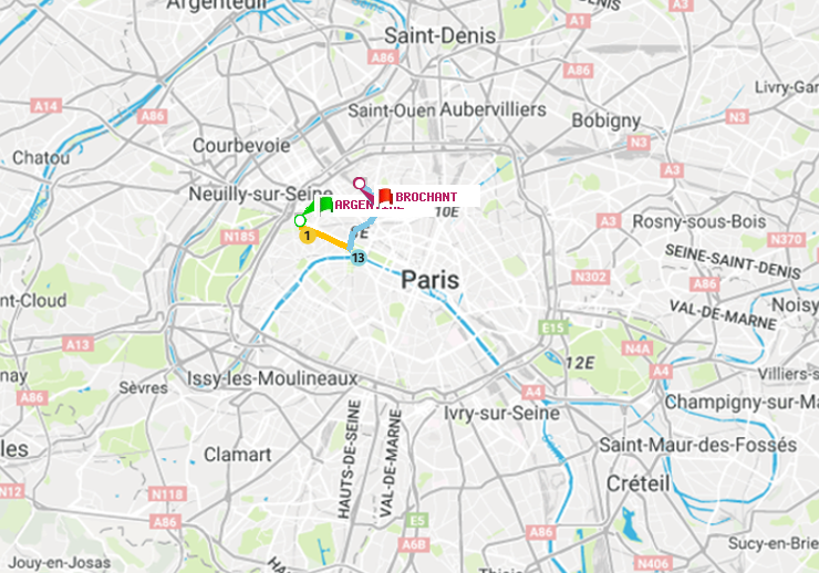 plan itinéraire ratp de Argentine à Brochant