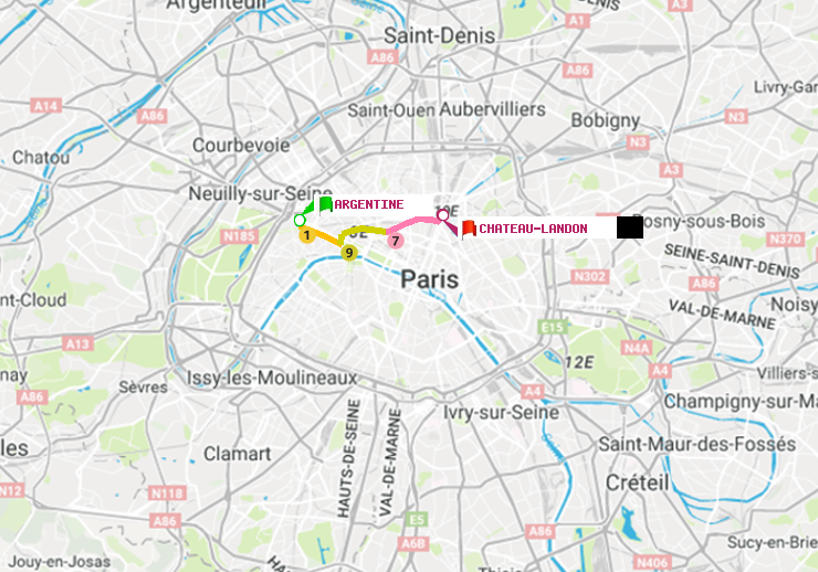plan itinéraire ratp de Argentine à Château Landon