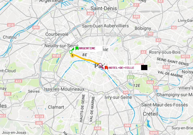 plan itinéraire ratp de Argentine à Hôtel de Ville
