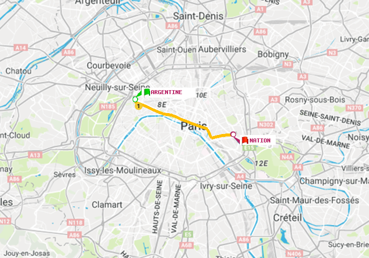 plan itinéraire ratp de Argentine à Nation