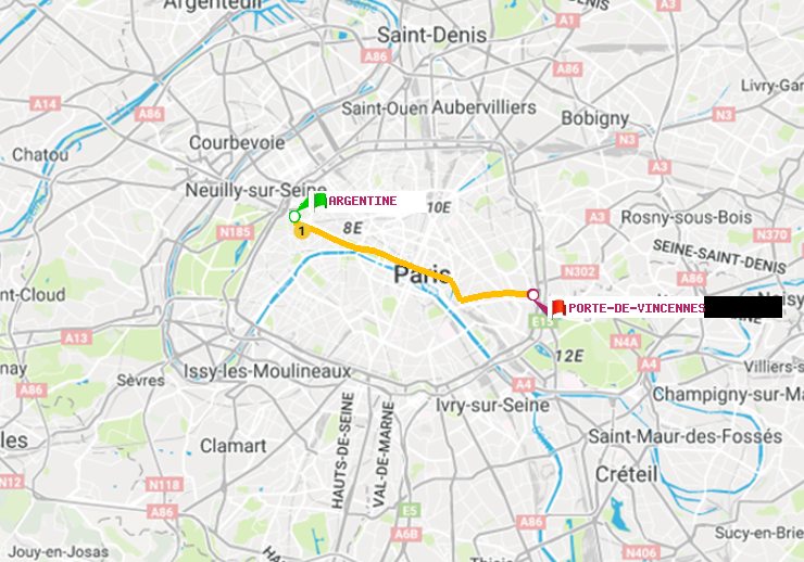 plan itinéraire ratp de Argentine à Porte de Vincennes