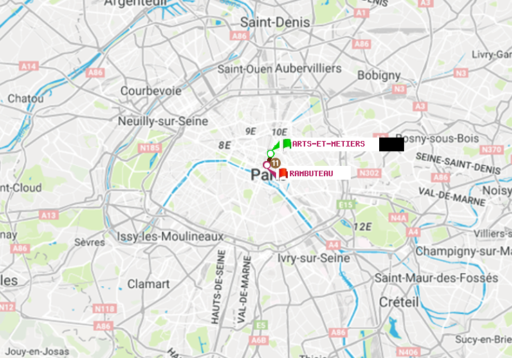plan itinéraire ratp de Arts-et-Métiers à Rambuteau