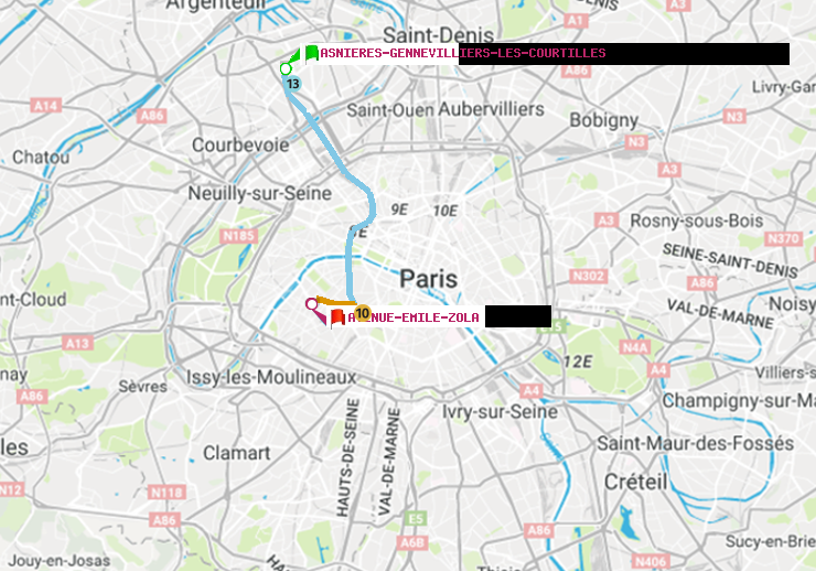 plan itinéraire ratp de Asnieres-Gennevilliers Les Courtilles à Avenue Emile-Zola