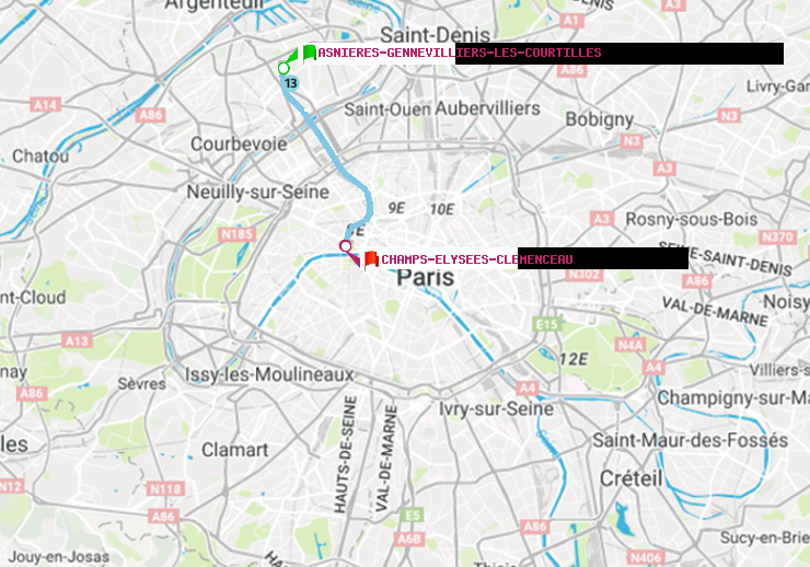 plan itinéraire ratp de Asnieres-Gennevilliers Les Courtilles à Champs-Elysées-Clémenceau