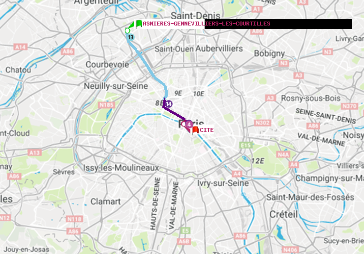 plan itinéraire ratp de Asnieres-Gennevilliers Les Courtilles à Cité