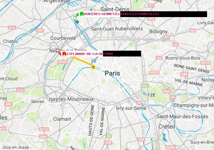 plan itinéraire ratp de Asnieres-Gennevilliers Les Courtilles à Esplanade de la Défense