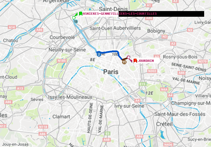 plan itinéraire ratp de Asnieres-Gennevilliers Les Courtilles à Jourdain