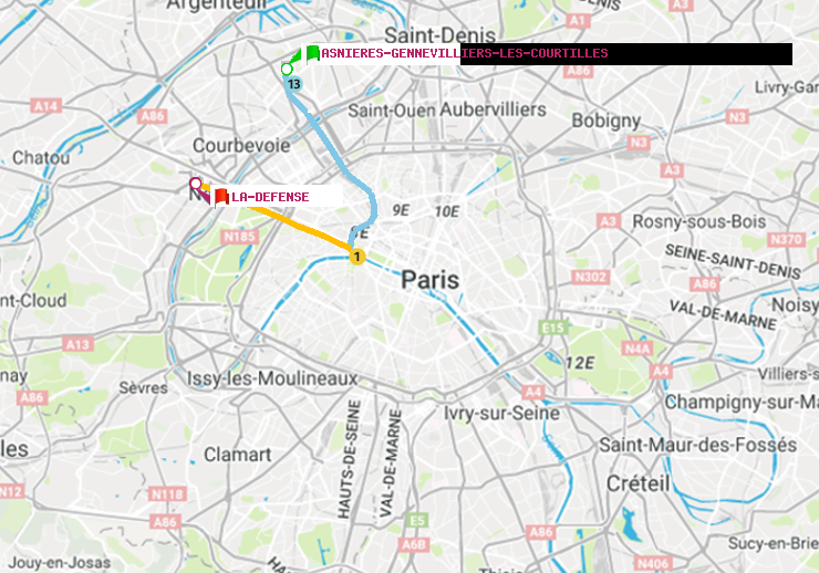 plan itinéraire ratp de Asnieres-Gennevilliers Les Courtilles à La Défense (Grande Arche)